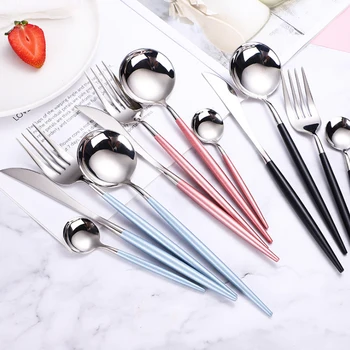 

4pcs/set Luxury Cultery Dinnerware Set 304 Stainless Steel Fork Spoon Knife Set Coffee Teaspoon Dessert Ice Spoon Home Tableware