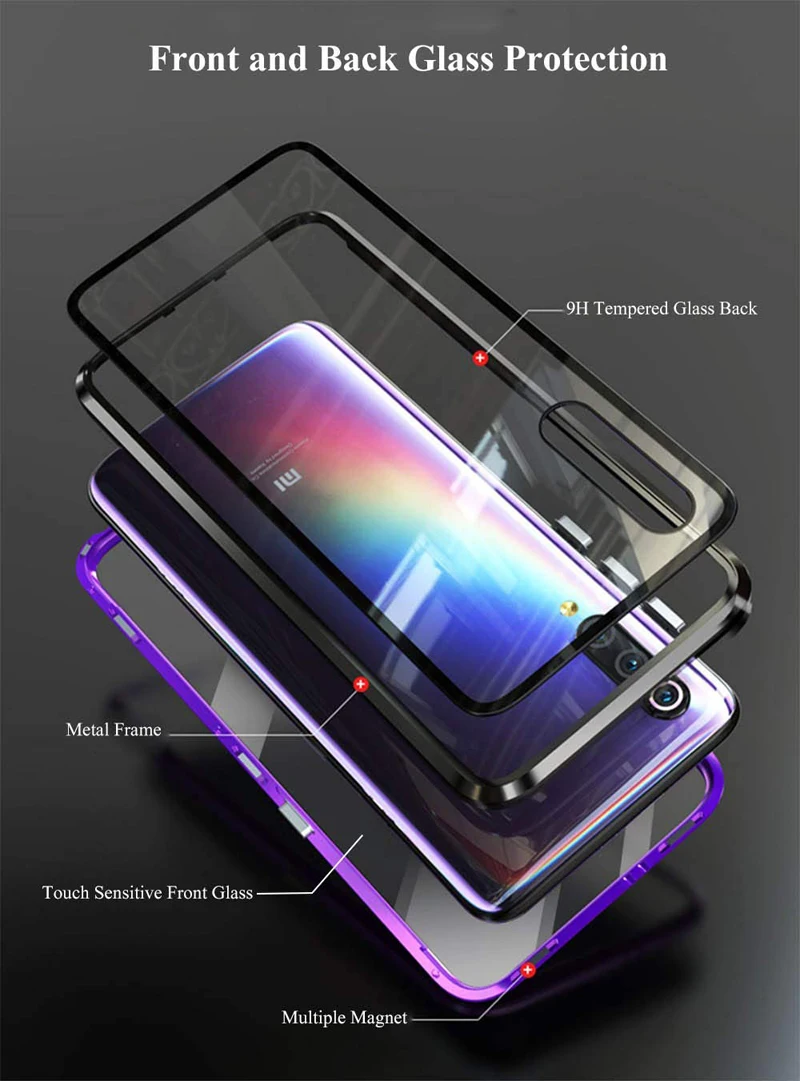 Двухсторонний Магнитный адсорбционный стеклянный чехол 360 градусов для Xiaomi Redmi Note 7 K20 8 Pro, чехол для телефона