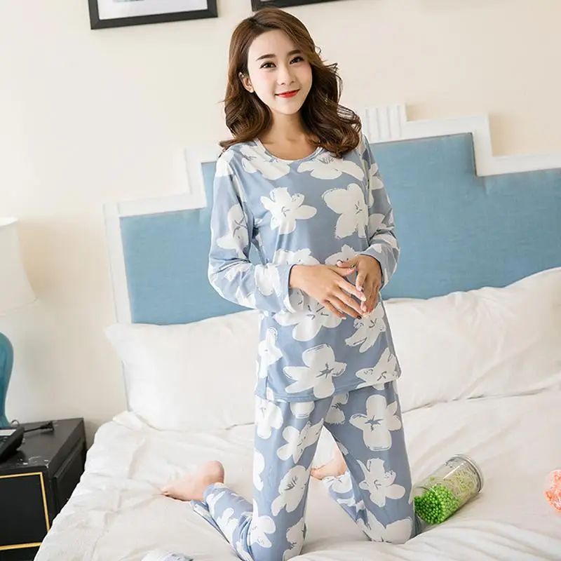 Женский пижамный комплект, весна-осень, с принтом, длинный рукав, милая одежда для сна, Повседневная Домашняя одежда, женские пижамы