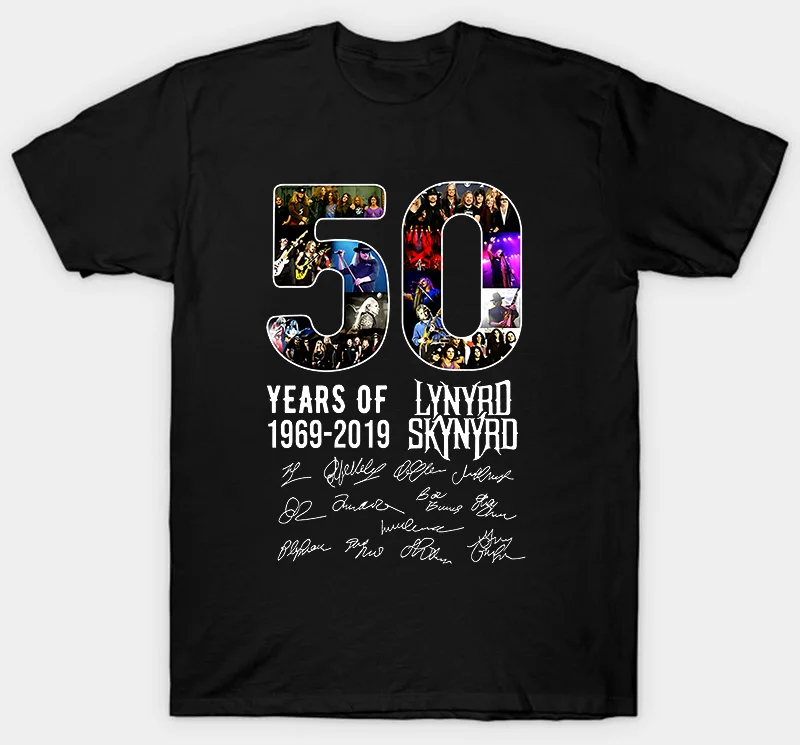 50 лет LYNYRD футболка для мужчин SKYNYRD 1969 подписей футболка Черная Хлопковая мужская