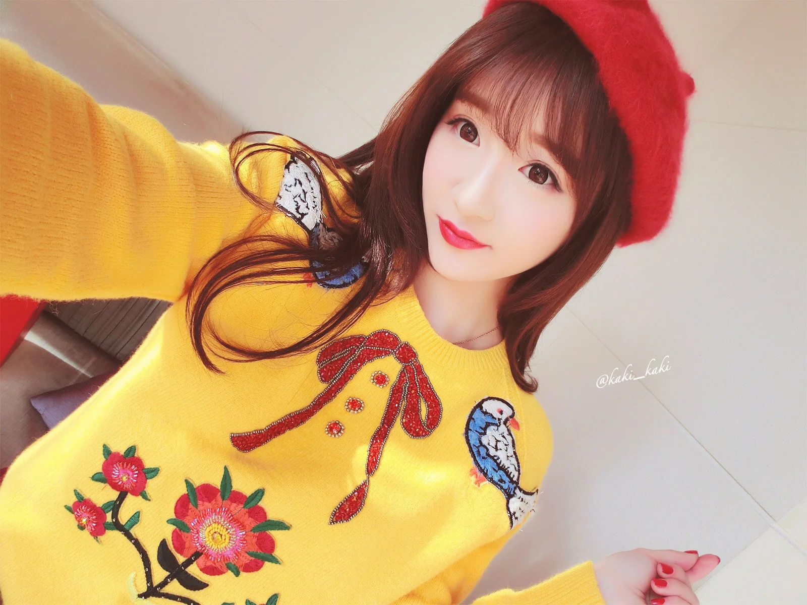 Women Embroidery Yellow Sweater Bird Floral Embroidered Beading Bowknot O-neck Pullovers High Quality Autumn Winter Knit Sweater