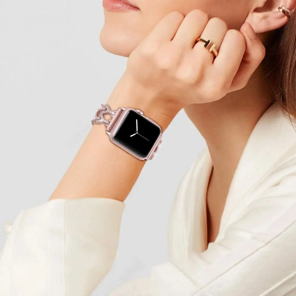Ремешок для часов Apple Watch из нержавеющей стали 38 мм 42 бриллиантовый Дамский