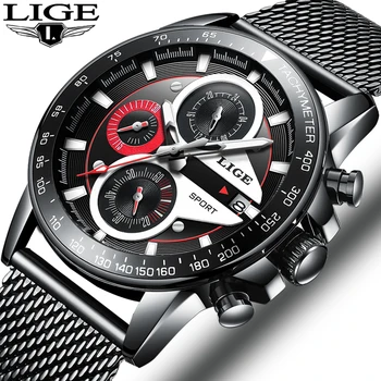 

Relojes Hombre LIGE High-end design business quartz Watch Men Mesh Full Steel Waterproof Sport Chronograph Men’s Watches Male