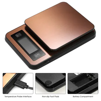 

Hot LCD Display Green Backlight 3kg/1g Digital Coffee Scale Multifunction Kitchen Food Scale with Timer Temperature Probe