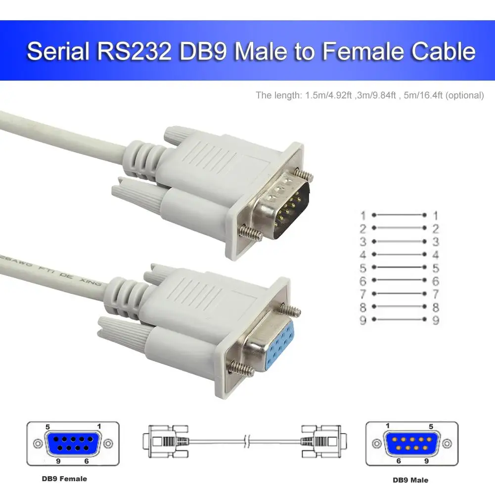 

New 1.5M 3M 5M Serial RS232 9-Pin Male to Female DB9 9-Pin PC Converter Extension Transfer Cable Extending Wire for computer