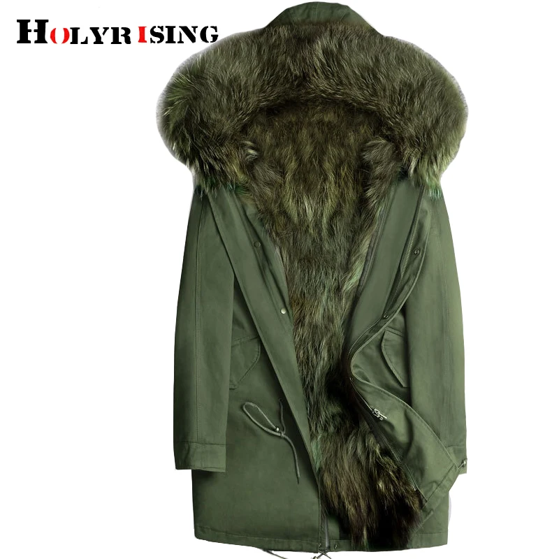 Cheap Holyrising Real Fur Parka Men Winter thick Jacket Real Raccoon Fur Hooded Coats Nature Raccoon Fur Lining Jacket M-5XL 19092-5