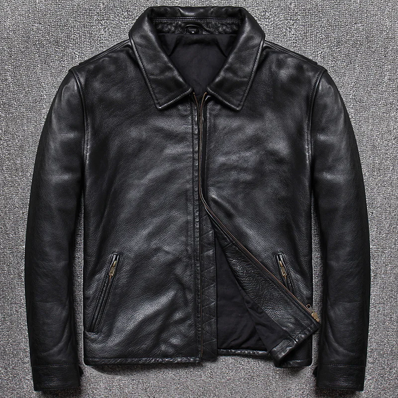 

Net Edition Business Casual Man Lapel Contracted Real Lear Jacket Winter Head Layer Cowhide Motorcycle Lear