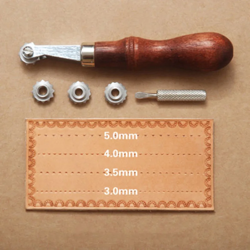 

Leather Craft Sewing Punch Tools Punching Wheels Kit Spacer Embossing Set 3mm/0.12in, 3.5mm/0.14in, 4mm/0.16in, 5mm/0.20in