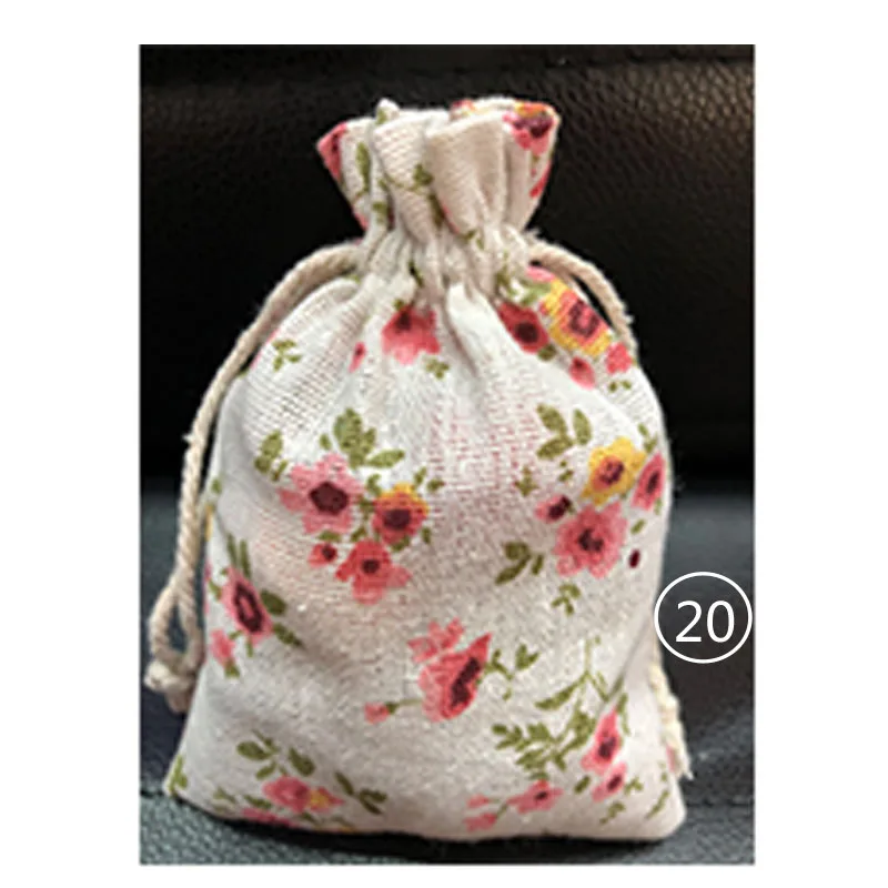 100 шт хлопковые сумки для Подарочная ткань сумки на шнурке печать многоцветная винтажная Мешковина Подарочная сумка для свадебной вечеринки Джутовая сумка - Цвет: 20