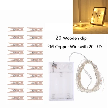 

2M 20LED Battery Operated Copper Wire Outdoor Indoor Party Wedding Wall Home String Lights Set Photo Clip Chains Picture Hanging