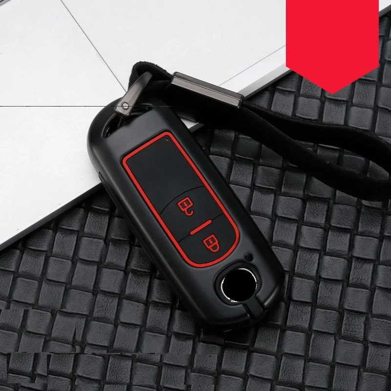 2button blackred Углеродное волокно сплав+ силикон автомобиль корпус умного ключа Крышка для Mazda 2 3 6 Atenza Axela CX-5 CX5 CX 5 CX-7 CX-9 - Название цвета: 2button blackred