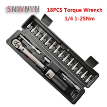 

High Precision 3% Industrial 1/4‘’ 1-25Nm Preset Torque Wrench Set Bicycle Repair Tools Kits Bike Repair Spanner Hand Tool Set