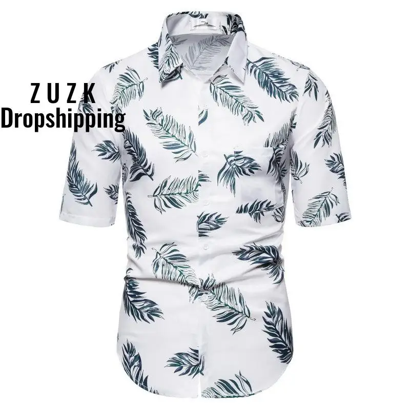 

Mens Summer Fashion Beach Hawaiian No-iron Shirt Slim Fit Short Sleeve Leaf print Shirts Casual Holiday Party Clothing