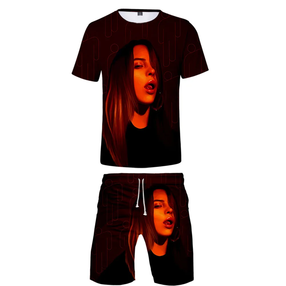 Billie Eilish Never Broke agne, комплект из 2 предметов с 3D принтом, летняя популярная хип-хоп модная уличная футболка, комплект из рубашки и коротких штанов