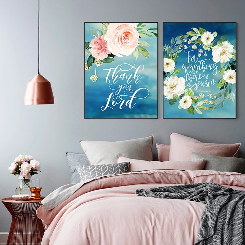 

Bible Verses Prints Christian Wall Art Posters Peony Flowers Blessed Quotes Picture Canvas Painting Home Living Room Decor Part2