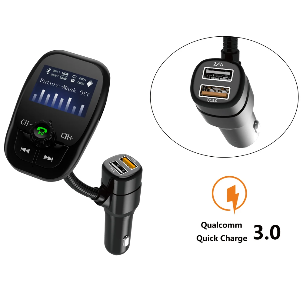 Fm-передатчик беспроводной Bluetooth 4,1 Handsfree автомобильный комплект 360 Вращающийся Автомобильный MP3 аудио плеер с двумя USB Автомобильное зарядное устройство