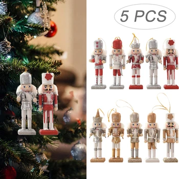 

5Pcs/Set Christmas Wooden Nutcracker Puppets Tree Decor Decoration Girly Heart Ornament Walnuts Soldier Wholesale High Quality