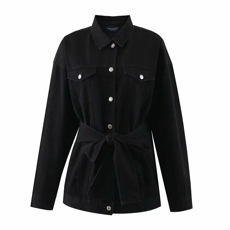 

Unisex Style Profile Large Coat Long Version with Belt Cotton Washing Water Double Purpose Jeans Coat Women's Long Jacket