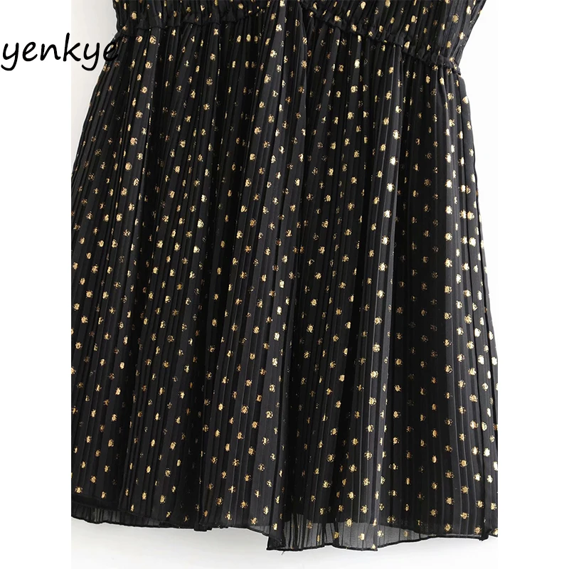 Женское винтажное Плиссированное шифоновое платье в горошек, женское летнее мини-платье без рукавов с v-образным вырезом, короткое AAZZ9613
