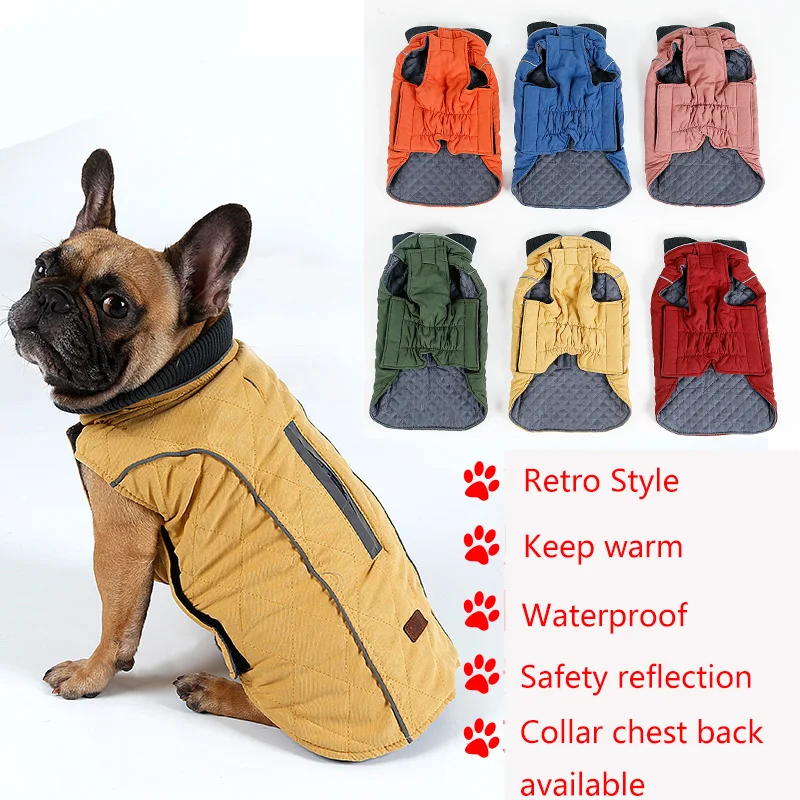 Dog Clothes Quilted Dog Coat Water Repellent Winter Dog Pet Jacket Vest Retro Cozy Warm Pet Outfit Clothes Big Dogs Product