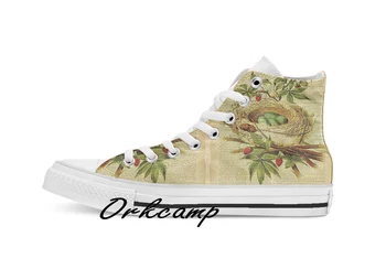 

vintage print on old book page bird nest Custom Casual High Top lace-up Canvas shoes sneakers Drop shipping