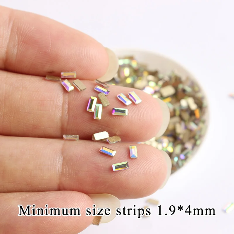 30Pcs Nail Art Rhinestones Flat Shaped Mini Strip Glass Colorful Stones For  3D Nails Decoration 6 Colors