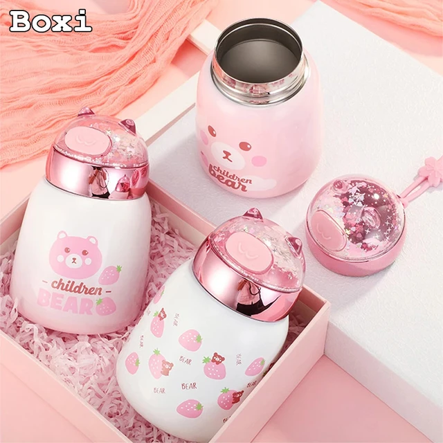 Kawaii Bear Stainless Steel Thermal Bottle For Girls Portable Cartoon  Sequin Belly Cup Leak Proof Outdoor Sports Thermos Mug Cup - AliExpress