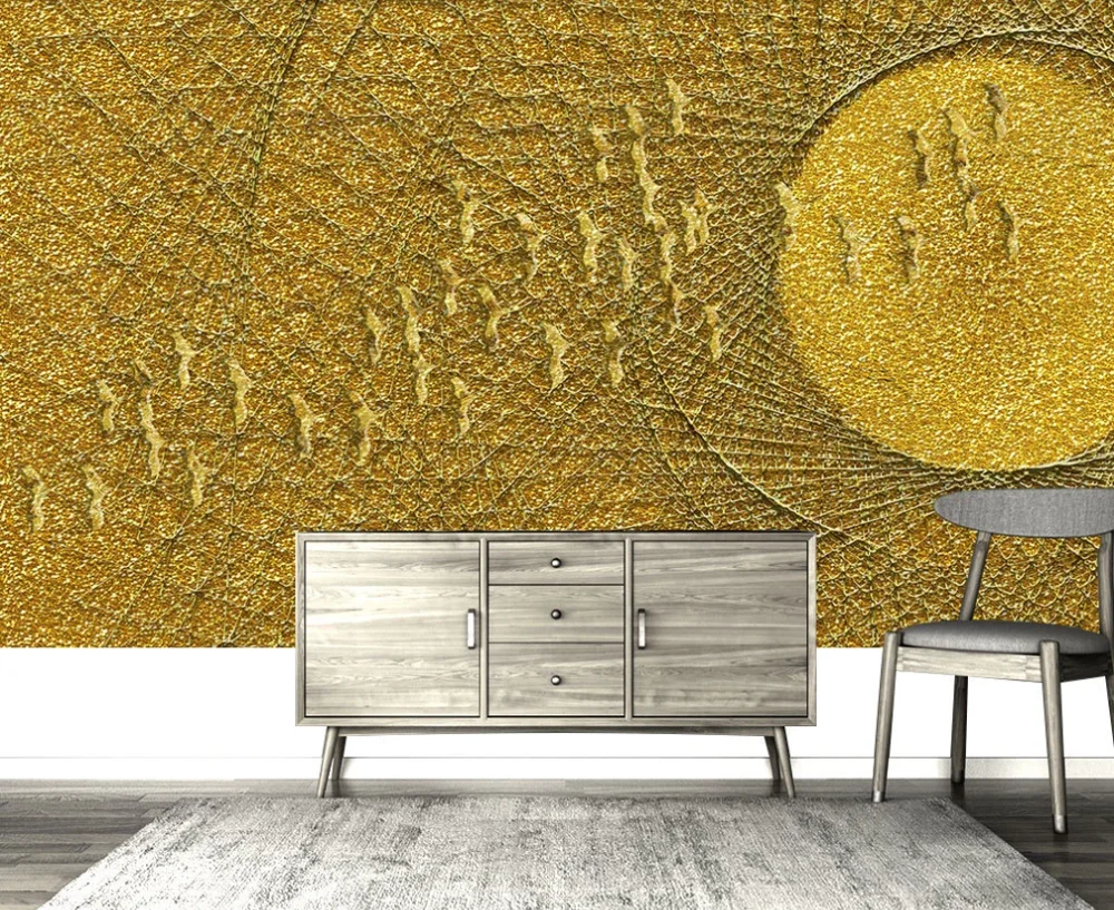 Custom mural wallpaper 3D5D8D abstract line golden home improvement TV sofa background wall decoration painting chinese baimiao line draft lotus carp meticulous painting manuscript beginner painting copying coloring ripe xuan paper draft