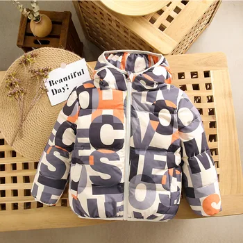 

2020 New Winter Letter Bread Jacket Babys Down Cotton Jacket Children's Cotton Outerwears Thick Hooded Coats for Kids Clothes