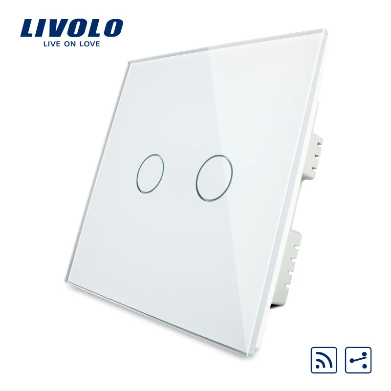 

Livolo UK standard 2gang 2way Remote Home Wall Light Switch,White Crystal Glass Panel,VL-C302SR-61,No remote controller