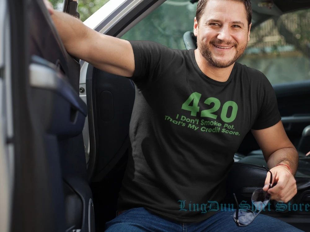 420 I Dont Smoke Pot Thats My Credit Score Logo T-Shirt Funny Mens Black men women t shirt 100% cotton tops tees | Мужская одежда