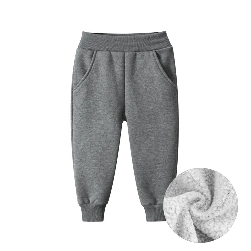 2024 Children Trousers for Boys Autumn Winter Fleece Thickening Solid Blue Black Grey Sport Casual Long Pants for 1-9 Years 5