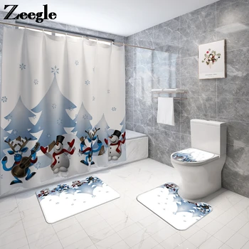 

Christmas Tree Printing Bathroom Carpet Home Decoration Bath Mat and Shower Curtain Set Toilet Seat Cover Mat Bathroom Bath Mat