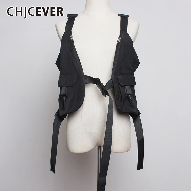 CHICEVER Korean Patchwork Lace Up Women's Vest Tunic Pocket Sleeveless Tank Irregular Vests Female 2020 Fashion Clothes New | Женская