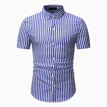 

Casual Shirt Men Stripe Print Slim fit Top Male Fashion Party Dress Short Sleeve Shirts Summer New 2020