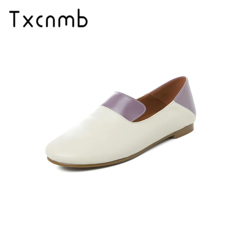 

TXCNMB Low Heel Women Pumps Genuine Leather Square Toe Elegant Comfortable Spring Autumn Shoes for Women New Szie 34-43