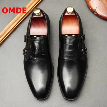 

OMDE New Fashion Black Genuine Leather Men Dress Shoes Double Monk Strap Loafers Handmade Slip-on Formal Shoes Men Office Shoe