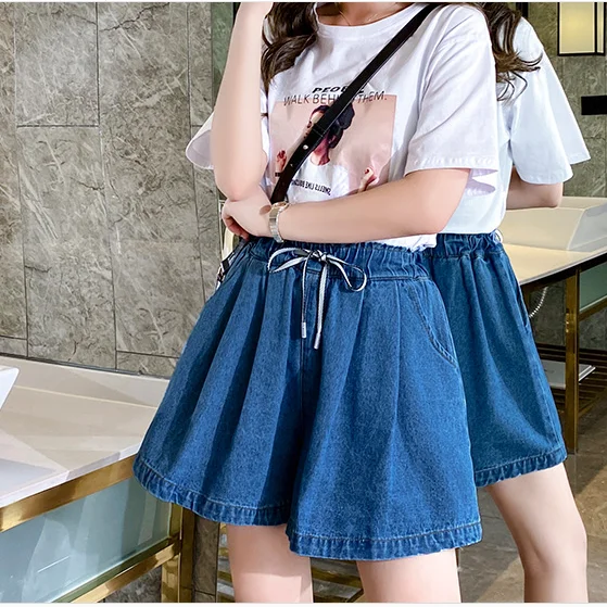 Элегантные джинсовые шорты юбки 2020 летние эластичные с высокой талией и бантом