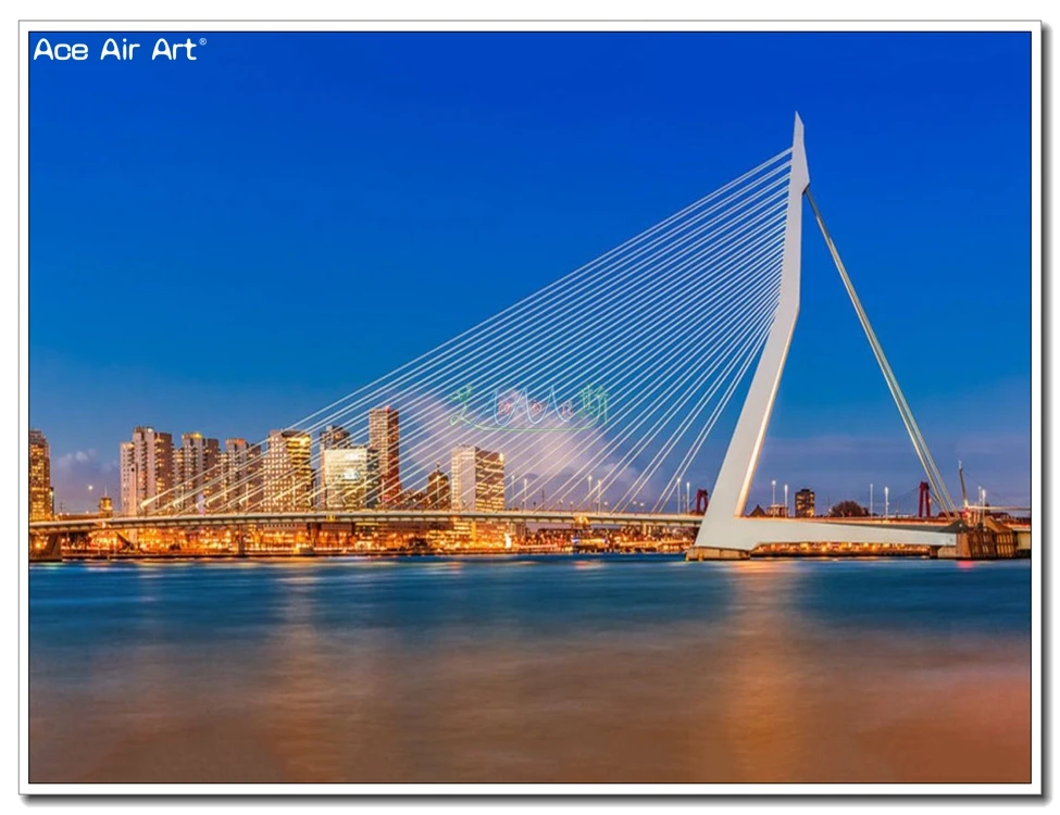 Europe Landscape 5d DIY Diamond Painting Netherlands Scenery Mosaic Embroidery Erasmus Bridge in Rotterdam for Room Decoration 