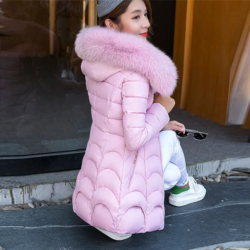 Зимняя женская куртка с воротником из искусственного меха, новинка, модное зимнее пальто, женские парки, теплая зимняя женская куртка с капюшоном, большие размеры O25 - Цвет: Pink