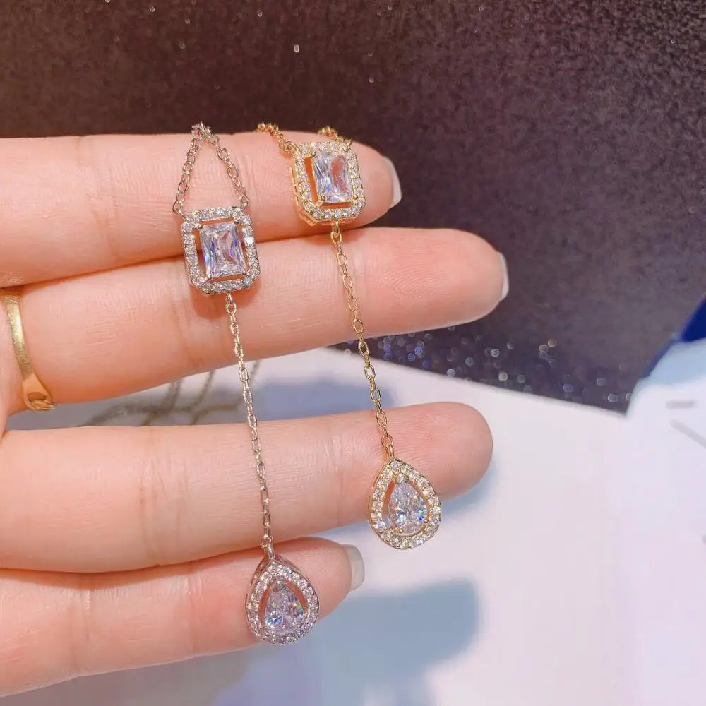 HIBRIDE Elegant Fashion Geometry AAA Cubic Zircon Trendy Geometric Lariat Necklace For Women Wedding Dubai Pendant Necklace P28 - Image 4