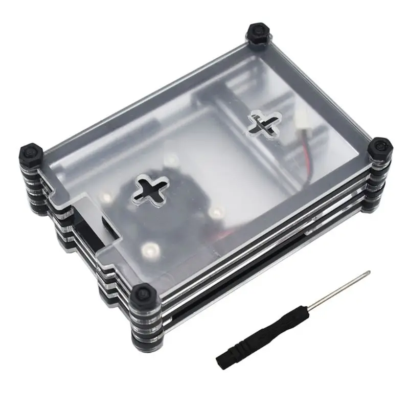 1Set Acrylic Transparent Clear Black Case Cover for Raspberry Pi 4 Model B with Cooling Fan 3