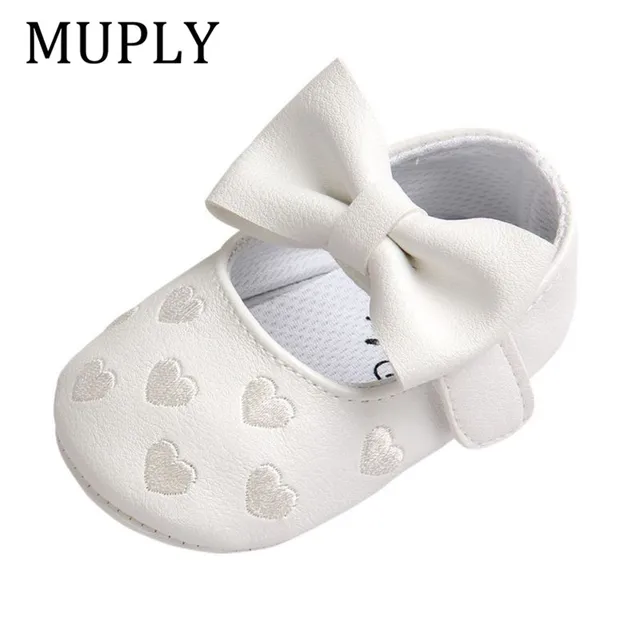 PU Leather Embroidery Love Big Bow Baby Princess Shoes Prewalkers Soft Bottom Boots Cute Newborn Babies Wedding Party Shoes 5