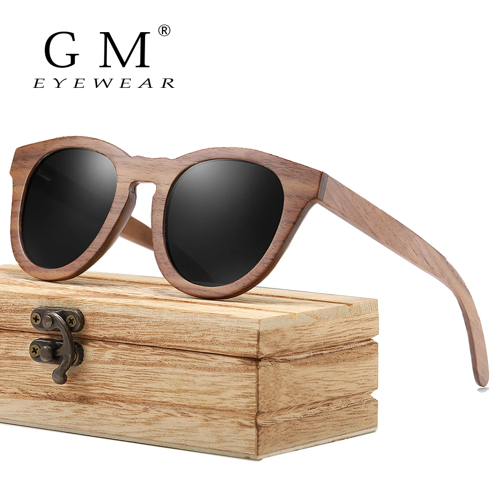 GM gafas de sol con marco de madera de nogal negro, lentes de espejo con revestimiento, bambú, UV400 con caja de madera|De hombres gafas de sol| - AliExpress