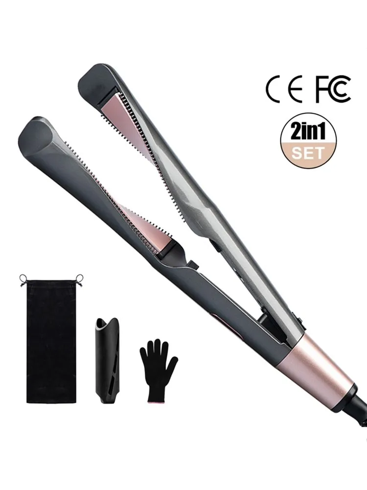 

Twisted Plate Adjustable Temperature 100°C-230°C LCD Display Hair Curler & Hair Straightener 2 in 1 Ceramic Curling Iron