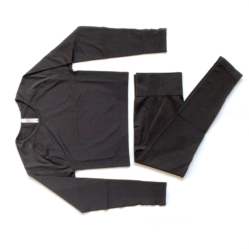 Black Set Комплект из 2 предметов, женская новая бесшовная одежда для спортзала, Женский комплект для спортзала, йоги, комплекты для фитнеса, комплекты одежды для йоги для женщин, спортивные Леггинсы - Цвет: Black Set