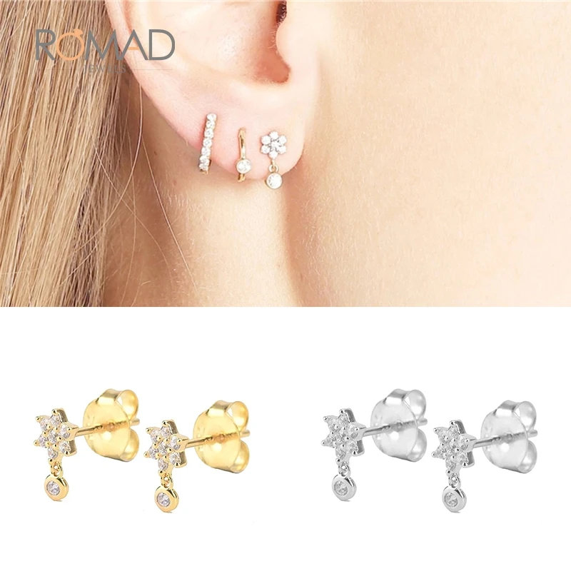 Зимние серьги-гвоздики со звёздочками, 925 пробы Щепка Для женщин серьги-гвоздики с кристаллами Роскошные милые золотого и серебряного цвета Цвет, серьги, ювелирное изделие