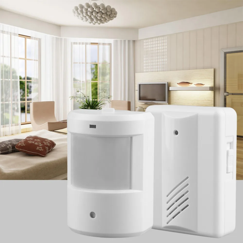 

Wireless Detector Alarm Driveway Patrol Garage Infrared Wireless IR Remote Security Doorbell Alarm System Motion Sensor White