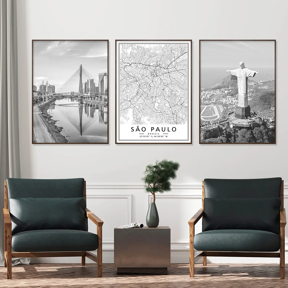 Waliicorners Wall Art Canvas Paintings Home Decor Black White Brazil Sao Paulo Map City Scene Christ Statue Poster 5 H5aba2e66180f4ff38bfb2c1c355b7adff