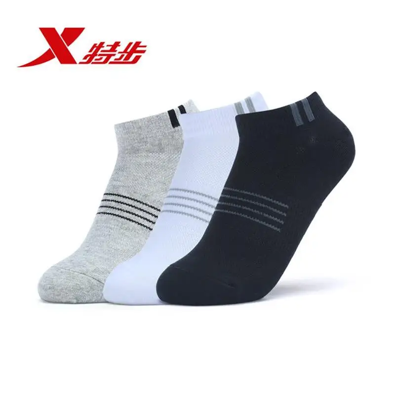 Xtep мужские короткие спортивные носки, 3 пары/Лот, удобные дышащие носки для бега, мужские белые серые черные носки 882239549004 - Цвет: black white gray